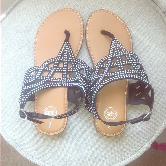 Wonder Nation Youth Girl Rhinestone Studded Sandals Black NWT